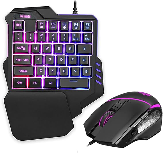 RedThunder One-Handed RGB Gaming Keyboard and Mouse Combo, 35-Key Mini Gaming Keyboard, 6400 DPI Ergonomic Mouse, Portable Game Controller for PC PS4 Xbox Gamers