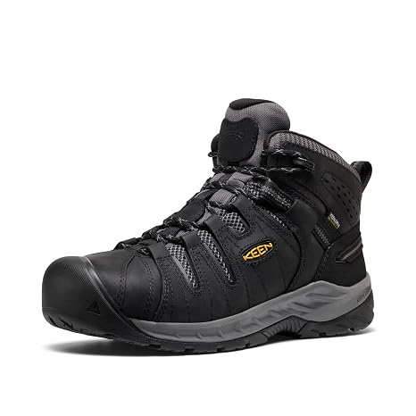 KEEN Utility Men's Flint 2 VersaTREAD Non Slip Mid Height Steel Toe Waterproof Work Boots, Black/Dark Shadow, 7 US