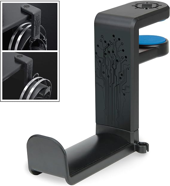 PC Gaming Headset Hook Holder Hanger Mount by ENHANCE - Headphones Stand with Adjustable & Rotating Arm Under Desk Clamp On Design Universal Fit Built In Cable Clip Organizer