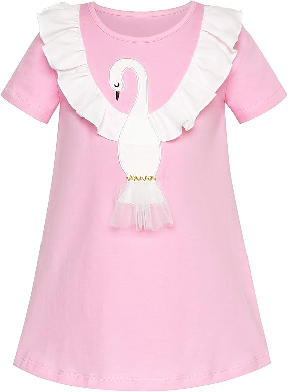 Sunny Fashion Girls Dress T-Shirt Cotton Bird Embroidered Short Sleeve Size 2-6