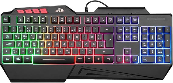 Rii Gaming Keyboard PC Keyboard Illuminated Rainbow Keyboard USB 19 Anti-Ghosting Gaming Keyboard for PC/Laptop/PS4/Xbox One (German Layout)