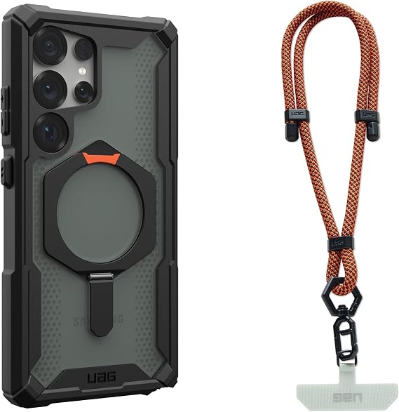 URBAN ARMOR GEAR UAG Designed for Samsung Galaxy S25 Ultra Case Plasma XTE, Compatible with Magnetic Charging Bundle with Civilian Wrist Lanyard 7mm (Black/Orange + Rust)