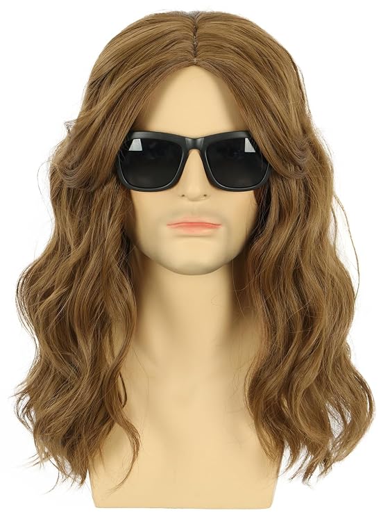karlery California 80s Rocker Wig Men Women Long Curly Brown Halloween Costume Anime Wig