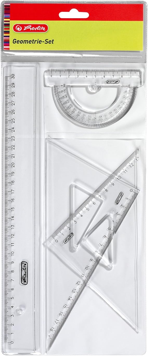 Herlitz Large Geometry Triangle with Handle, Transparent Pack of 1. 4 -Part Set