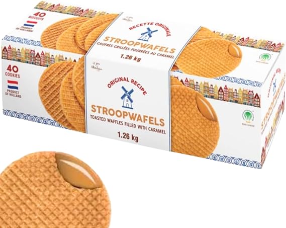 Le Chic Patissier Stroopwafels 40 Pack Waffles Filled With Caramel Syrup Bulk Buy Biscuits for Tea Coffee Snack, Hotel, Office,Visitor Treats, Catering & Hospitality Food Service