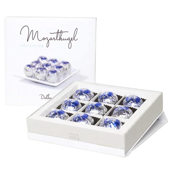 Dallmann Confections Gourmet Chocolate Gift Box, Mozartkugel Box of Chocolates for Corporate Food Gifts in Elegant Box, Thanksgiving, Halloween, Birthday - 9 Pieces