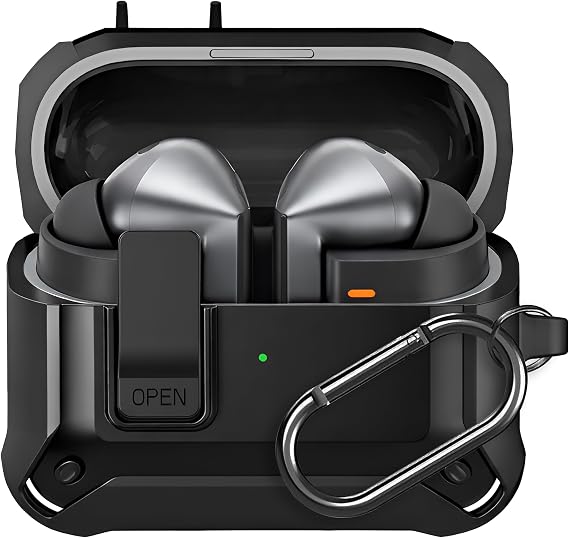 Teknoft Samsung Galaxy Buds 3 Pro, Buds 3 ve Buds 3 FE ile Uyumlu Mandallı Kapak Kilit Sistemli Mat Dokulu Darbelere Dayanıklı Premium Silikon Kılıf