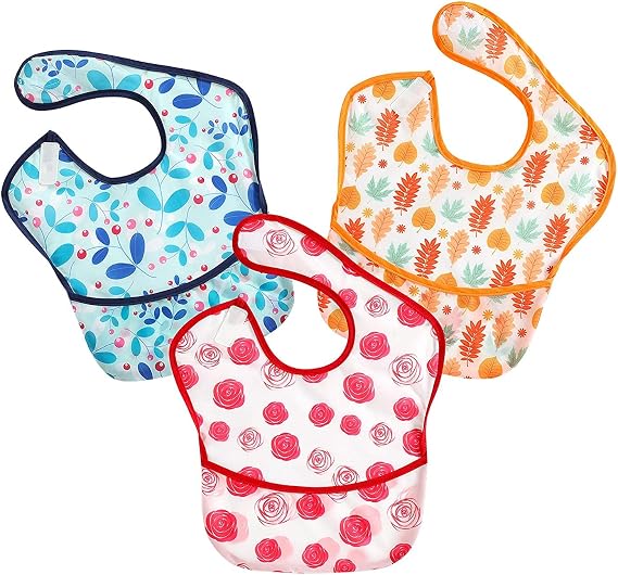 PandaEar 3 Pack Super Light Weight Baby Bib, Waterproof, Washable, Stain Oil and Odor Resistant 5-36 Months|Multi-color|Girl