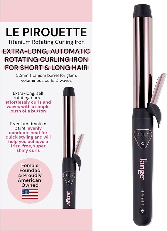 L'ANGE HAIR Le Pirouette 32MM Titanium Rotating Curling Iron, Black | Self-Rotating Curler, Curls and Waves for Beginners and Pros, Premium Titanium, 1.25 Inch Barrel