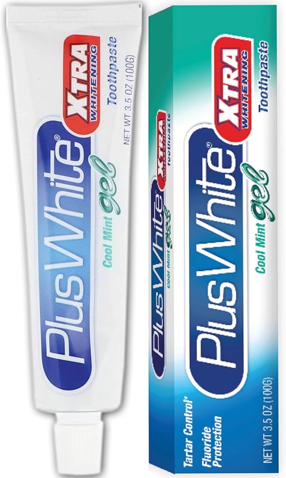 Plus White Xtra Whitening Toothpaste - Removes Tough Stains from Coffee, Smoking, Wine & More - Anti-Cavity, Plaque & Tartar Control (Cool Mint Gel, 3.5 oz)