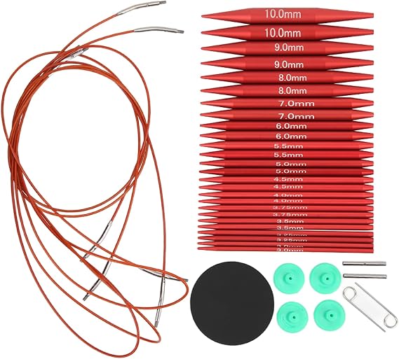 Xiuganpo Interchangeable Circular Knitting Needles Set, 13 Pairs Aluminum 3mm to 10mm KnitPicks, with ButtonTool​ Sticker AdaptersLink Rod P Wrench for Smooth Knitting