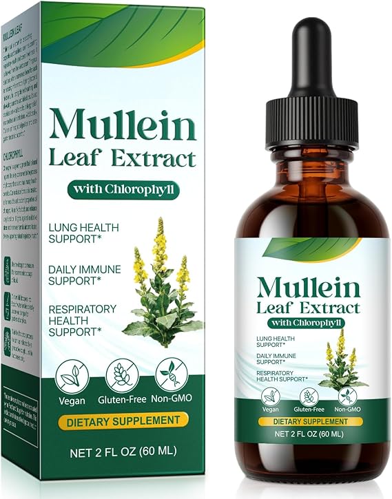 Mullein Leaf Liquid Drops, Mullein Leaf Extract Drops with Chlorophyll Support Lung Health, Daily Immune, Respiratory Health