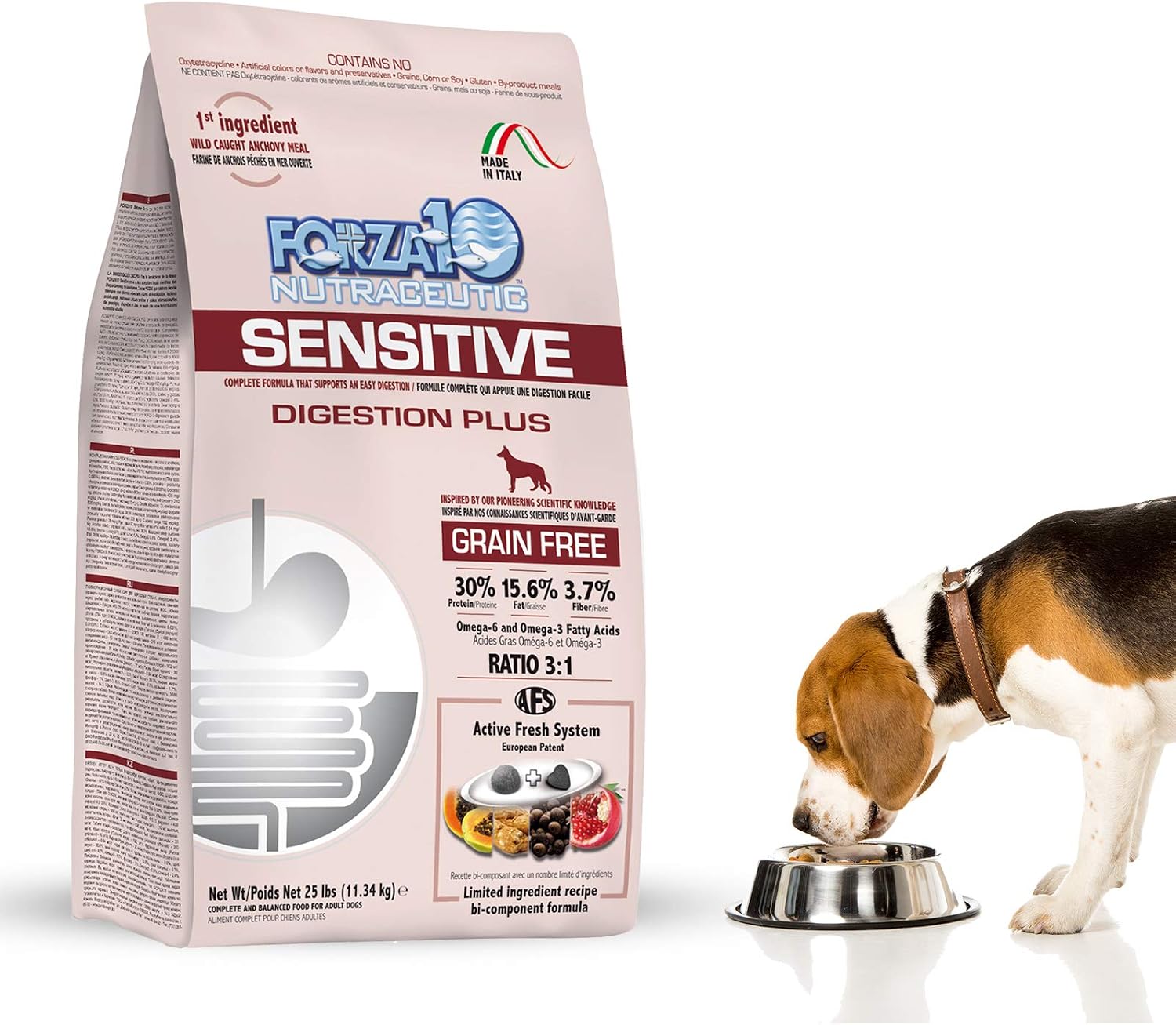 Forza10 Sensitive Digestion Grain Free Dry Dog Food, Complete and Balanced Dog Food for Adult Dogs with Digestive and Stomach Issues 25 Pounds