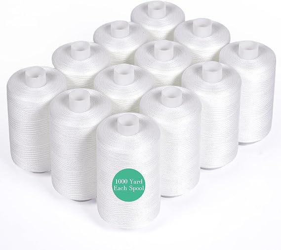 12 Pcs White Sewing Thread, 1000 Yard Each Spool