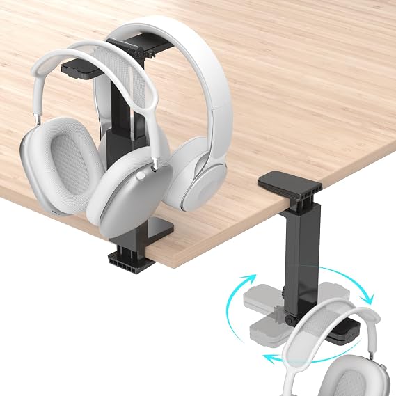 Dual Headphone Stand for Desk, 360 Rotatable & 180 Flippable Holder