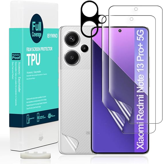 Ibywind 2 Pcs Screen Protector For Xiaomi Redmi Note 13 Pro+ 5G 6.67",Flexible TPU Film,With 1Pc Camera Lens Protector,1Pc Back Film,Bubble Free,Easy To Install