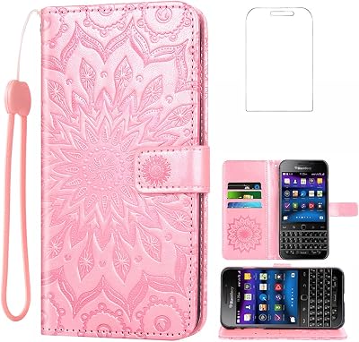 Phone Case for BlackBerry ClassicQ20SQC100 Wallet Cases with Tempered Glass Screen Protector Leather Slim Flip Cover Card Holder Stand Cell Accessories Black Berry Smartphone Q 20 Women Rose Gold