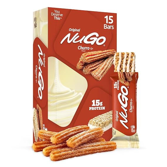 NuGo Original, Churro, 15g Protein Bar, Gluten Free, 15 Ct
