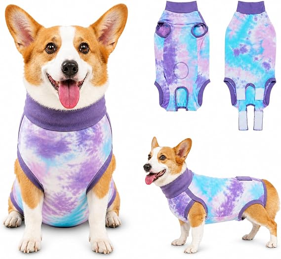 Dog Recovery Suit After Surgery, Zipper Onesie for Spay & Neuter, Soft Cotton E-Collar Alternative, Anti-Licking Body Suit for Small Medium Large Dogs Male & Female