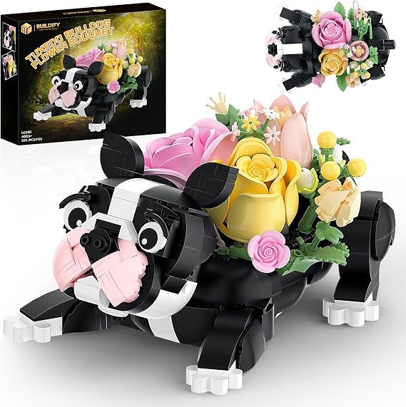Nubee Dog Rose Flowers Bouquet Planter Building Set for Kids, Girls, Women