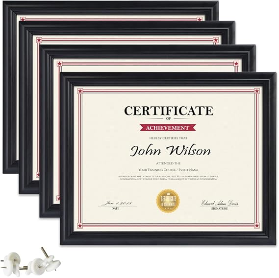 PETAFLOP Certificate Frames 8.5x11 Photo Frame Black Picture Frame Wall and Tabletop Mounting Type Pack of 4