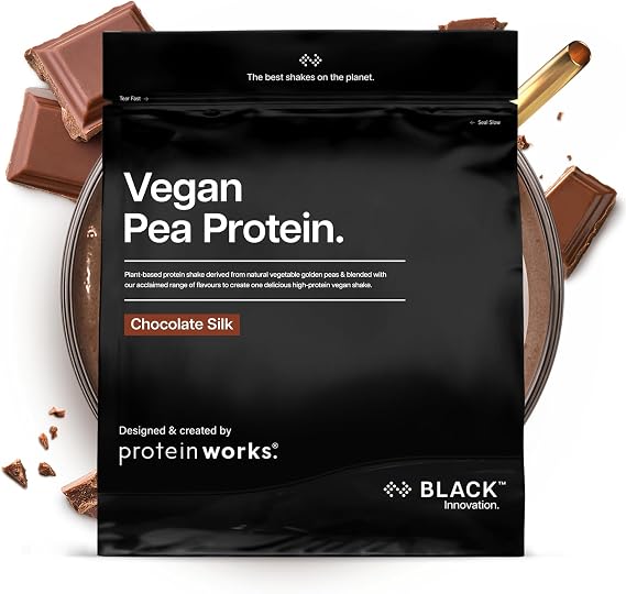 Protein Works | Vegan Pea Protein - Black Innovation, Chocolate Silk, Premium Vegan Protein, Pea Protein Isolate, 24g Protein Per Serving, Low Fat, Low Carbs, Plant-Based & Natural, 16 Servings, 500g