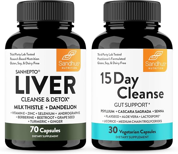 Sandhu's Liver Cleanse Detox & 15 Day Gut Cleanse Support Supplement for Women & Men | Supports Liver, Gut & Digestive Health