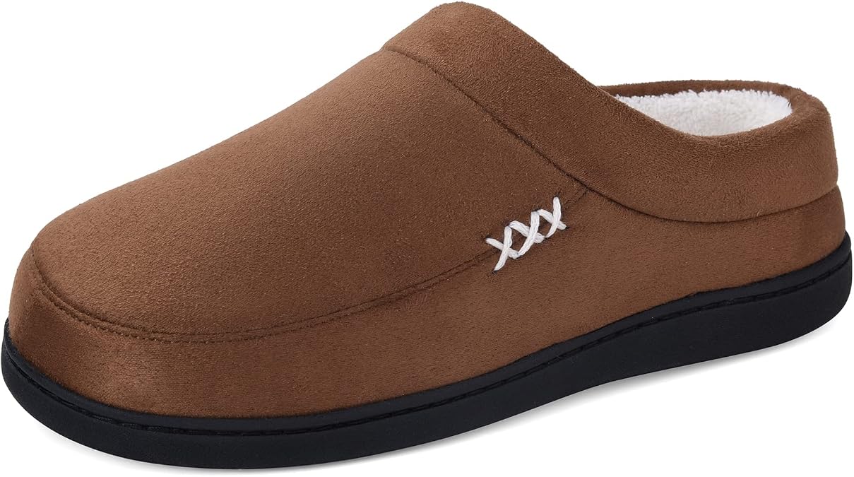 VONMAY Men's Memory Foam House Slippers Suede Wool Fleece Lined Slip On Shoes Indoor Outdoor Non-slip