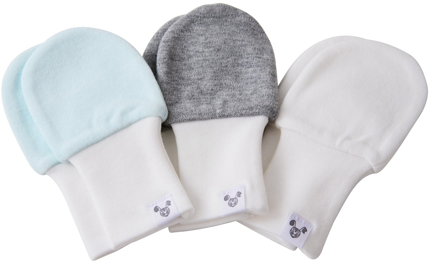 Newborn Baby Mittens - Blue, Grey and White, No Scratch Mittens, 3 Pairs