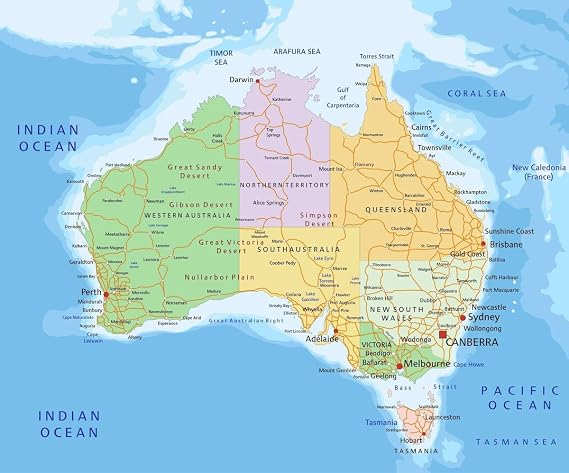 Gifts Delight Laminated 28x24 Poster: Political Map - Map Australia
