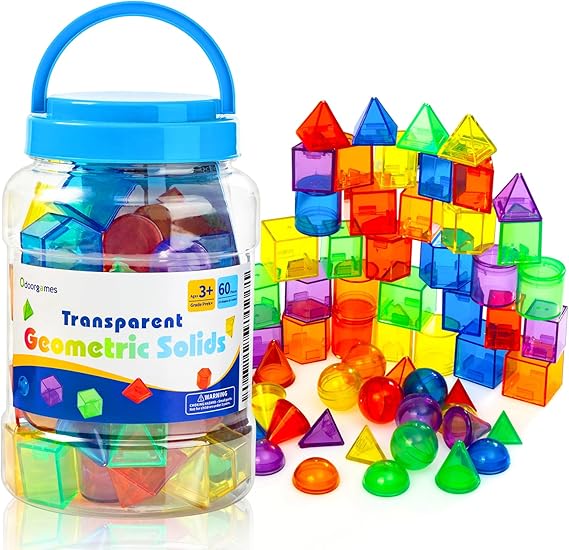 60 Pieces 3D Shapes for Teaching, Light Table Manipulatives