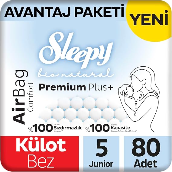 Sleepy Bio Natural Premium Plus Airbag Comfort Avantaj Paketi Külot Bez 5 Numara Junior 80 Adet