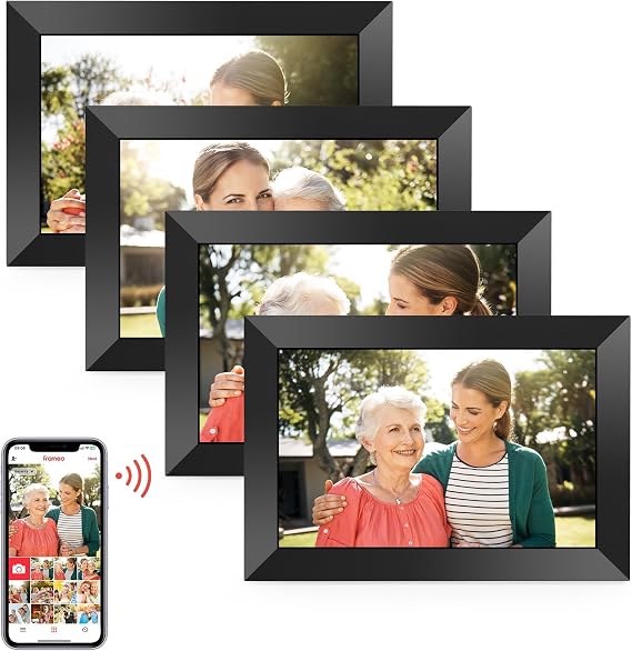 BIGASUO Digital Picture Frame, 10.1" Frameo Digital Frame WiFi with 32GB Memory, 1280x800 IPS Touch Screen, Send Photos/Videos from Your Phone Anywhere, Photo Gifts for Parents and Grandparents 4 Pack