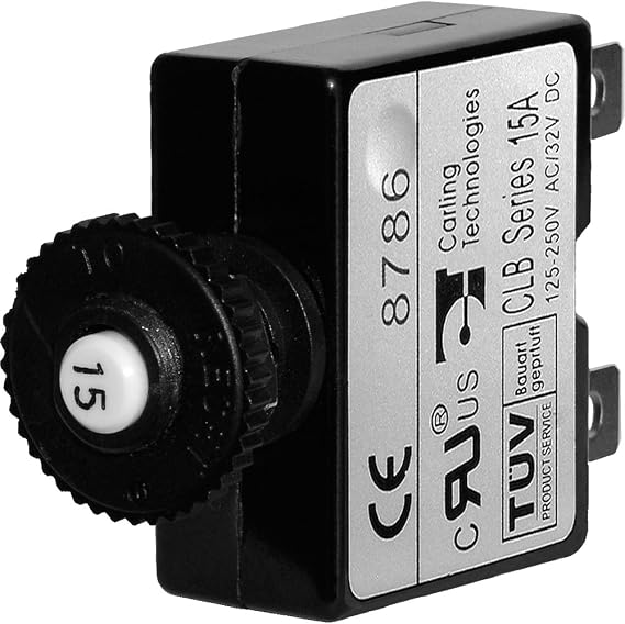 Blue Sea Systems 7056 Push Button Reset Only Quick Connect Circuit Breaker, 15 Amp