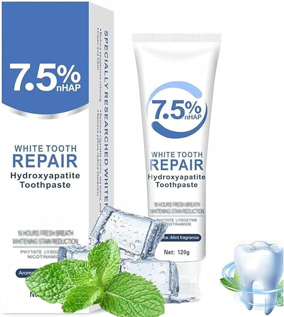 7.5% Hydroxyapatite Toothpaste(Fluoride Free), Nano Hydroxyapatite Toothpaste for Sensitive Teeth, Enamel Protection, Tooth Strengthening, Fresh Mint Flavor, Daily Use for Oral Care (1 PCS)
