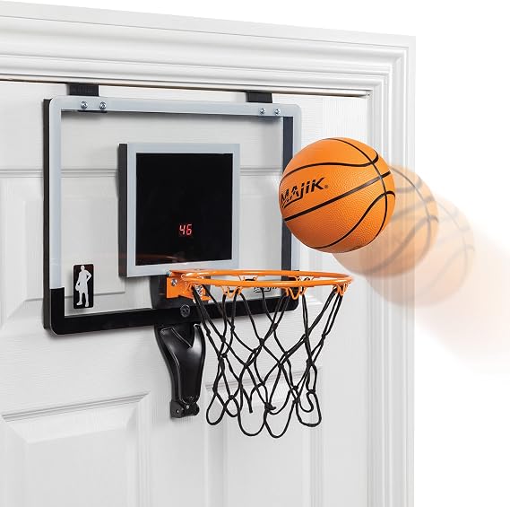 EastPoint Sports Majik Buzzer Beater Over the Door Mini Basketball Hoop for Indoor Basketball Play - Complete with Automatic LED Scoring, Pro-Style Basketball Backboard, Breakaway Rim, Ball & Air Pump