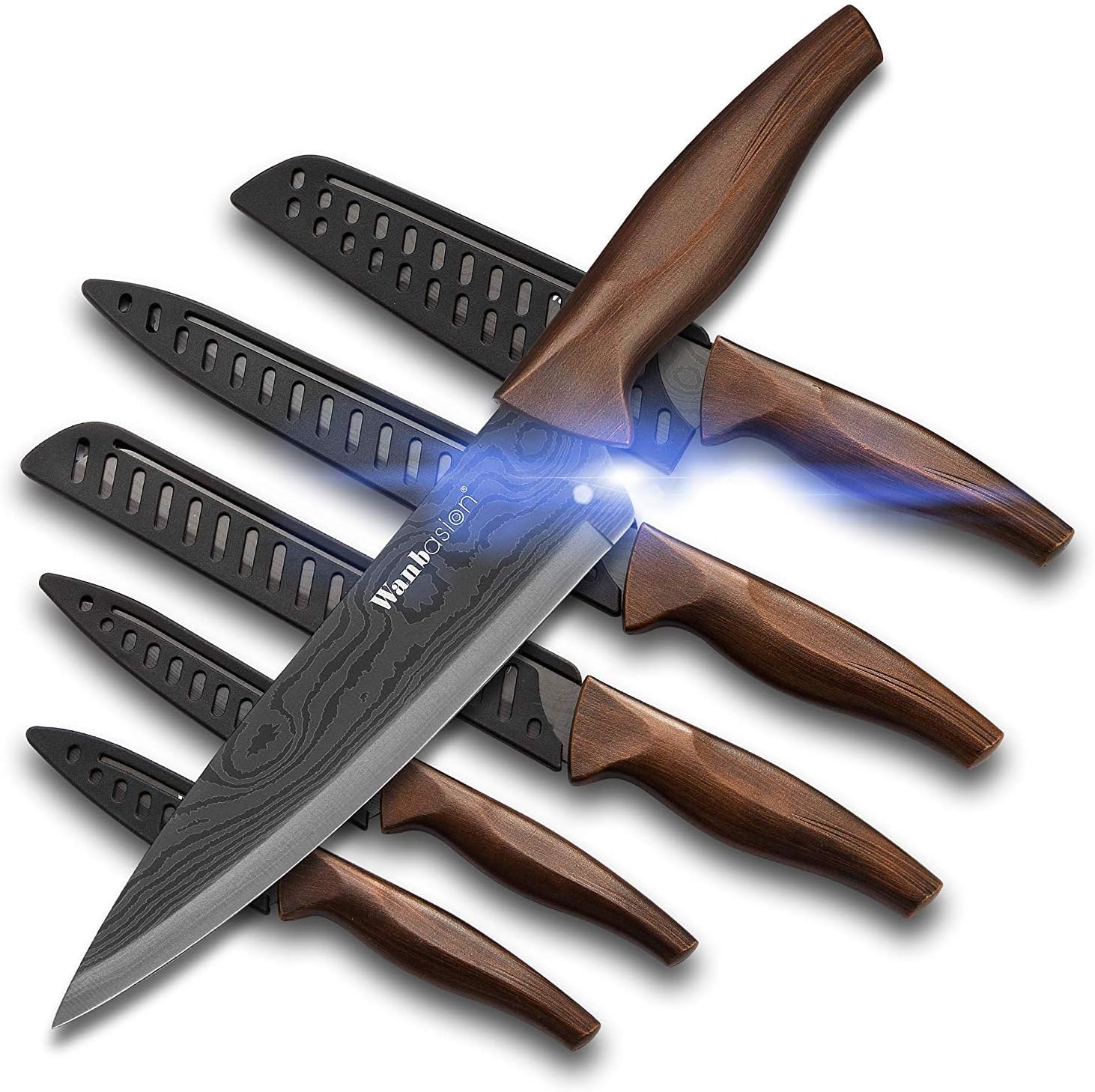 Wanbasion Professional Chef Knife Set, Stainless Steel, Sharp Kitchen Knives with Damascus Style
