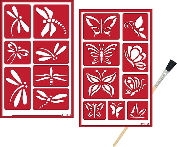 2 Reusable Glass Etching Stencils Set - Dragonfly, Butterfly Theme Stencil - Etch Stencil Set Includes Brush, Total 3 Items