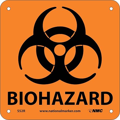 NMC S52R Warning Sign with Graphic,#34;BIOHAZARD", 7" Width x 7" Height