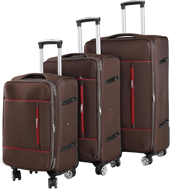 RMW Suitcase Set Soft Shell Suitcases Lightweight 3 Digit Combination Lock 4 Dual Spinner Wheels 3 Pcs suitcases & Travel Bags Luggage Sets Expandable Telescopic Handle (Brown)