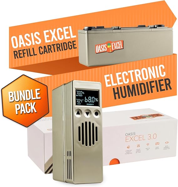 Excel 3.0 Electronic Humidifier for Humidor - LCD Humidity & Temperature Display - Efficient Sensor Controlled Fan - 100-300 Capacity + Additional Excel Refill Cartridge