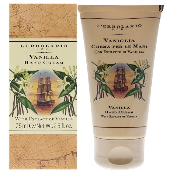 L'Erbolario Vanilla Hand Cream, 2.5 oz | Scented Hand Lotion, Toning and Softening, Macadamia and Sunflower Oils, Cruelty Free, Delicate and Light Texture