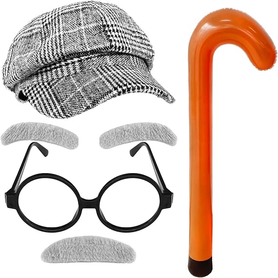 Rrshnsgv 4 PCS 100th Day of School Costume Old Man Costume,Grandpa Costume Set,Dressing up Old Man Costume Accessories for Kids,Boys,Cosplay Party,Halloween