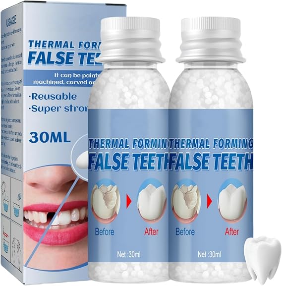 2PCS Temporary Tooth Repair Kits,Repair Beads Tooth Filling Repair Kit,Moldable False Teeth for Fixing,Thermal Forming Filling Kit for Teeth,Den/tal Repair Beads for Fixing,Den/tal Repair Kit Filling