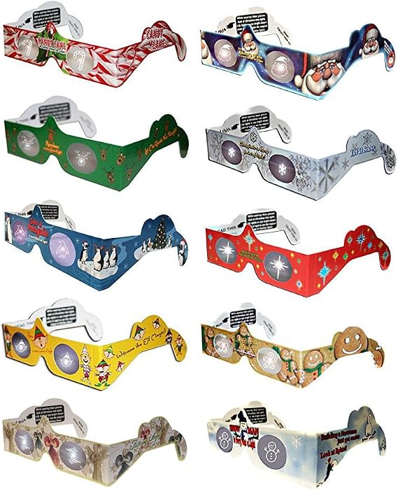 3D Christmas Glasses - 10 Pairs / 10 Turn Christmas Tree & Holiday Lights into Magical Images - Stocking Stuffers - Secret Santa - Office Parties - Fun for The Family