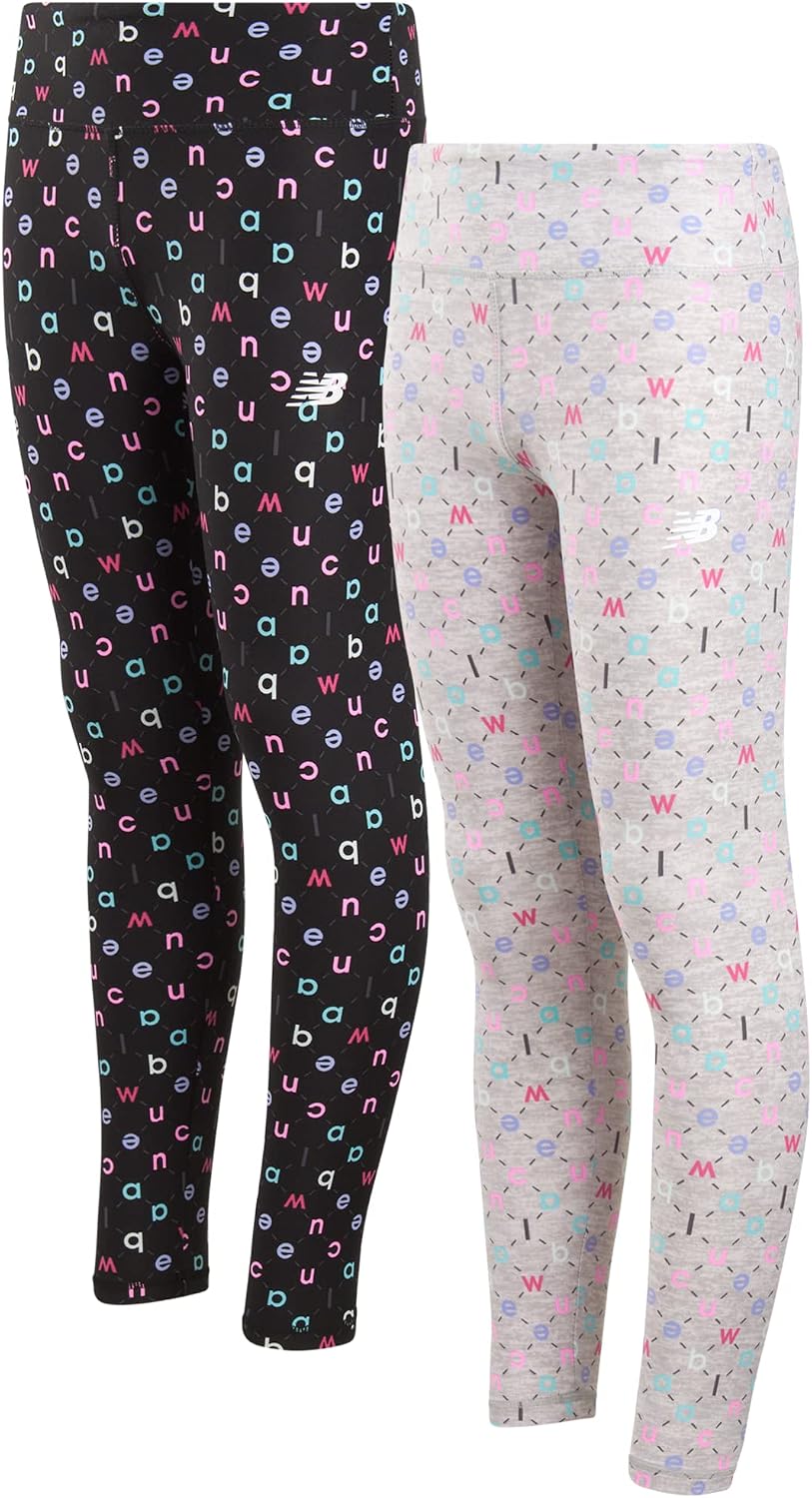 New Balance Girls Leggings - 2 Pack Girls Athletic Leggings for Dance Running Workout - Active Yoga Pants Tights for Kids