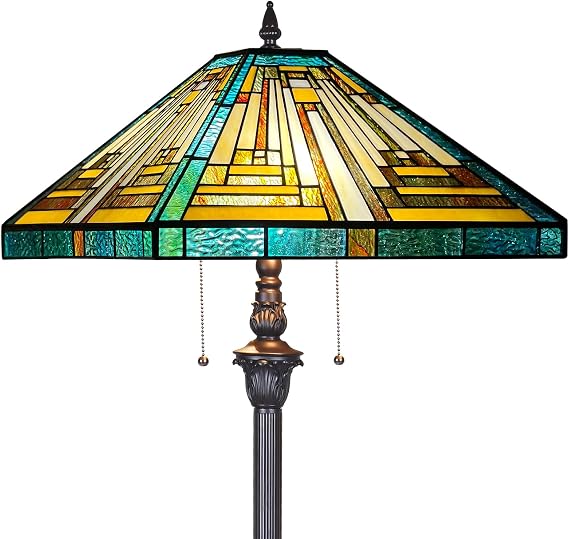 Capulina Tiffany Lamp Amber Green Stained Glass Floor Lamp 2-Light