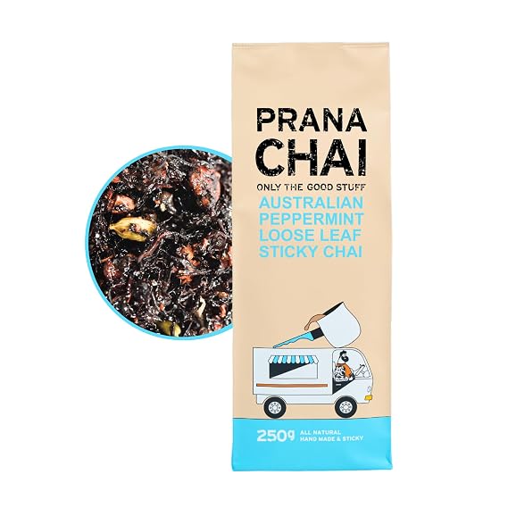 Prana Chai Peppermint Tea Loose Leaf Blend- No Sugars, No Syrups, No Concentrates, No Preservatives - Premium Herbal Tea Blend for Hot & Iced Brewing - 250g