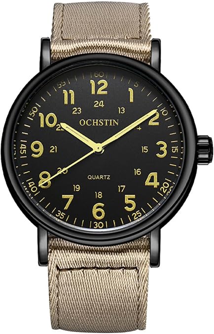 Gosasa Fashion Men's Quartz Watch Casual Military Field Waterproof Wrist Watch with 40mm Big Face,24-Hour Dial, Nylon Strap,Gift for Men