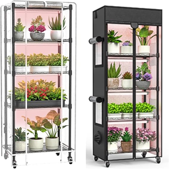 Indoor Greenhouse with Grow Lights with 72W and 5 Tier 23.2" L13.3" W61.3" H Indoor Green House with 96W
